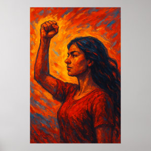 Fiery, She Rises Feminist Raised Fist Woman Poster