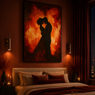 Fiery Silhouette of a Romantic Couple Poster