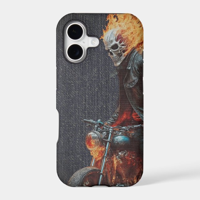 Fiery Skull Biker Motorcycle iPhone Case (Back)
