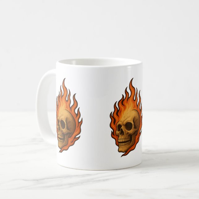 Fiery Skull Bold Halloween Energy Coffee Mug (Front Left)