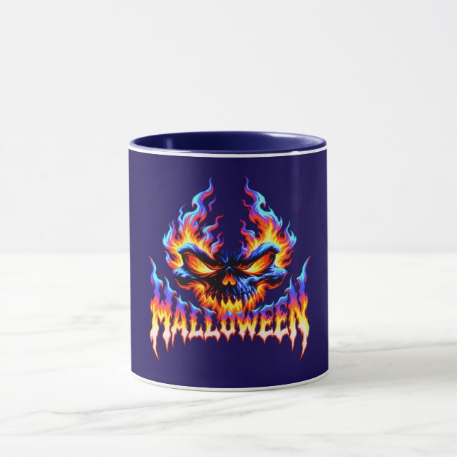 Fiery Skull Halloween Flame Design Mug (Center)