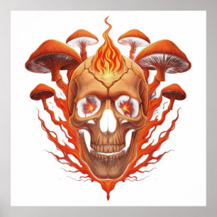 Fiery Skull Mushrooms Poster