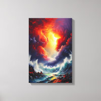 Fiery Sky and Roaring Sea – Dynamic Seascape Art