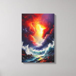 Fiery Sky and Roaring Sea – Dynamic Seascape Art Canvas Print
