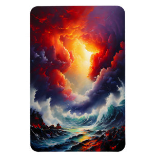 Fiery Sky and Roaring Sea – Dynamic Seascape Art Magnet