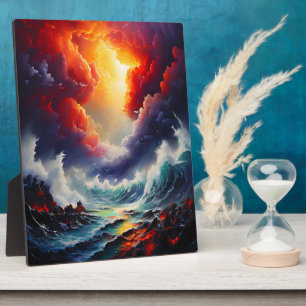 Fiery Sky and Roaring Sea – Dynamic Seascape Art Plaque