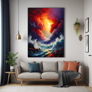 Fiery Sky and Roaring Sea – Dynamic Seascape Art Poster