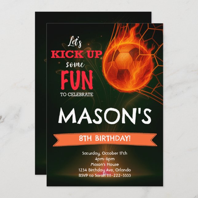 Fiery Soccer Ball Birthday Invitation (Front/Back)