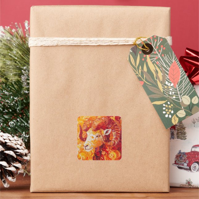 Fiery Solar Capricorn Spirit Square Sticker (Holiday)