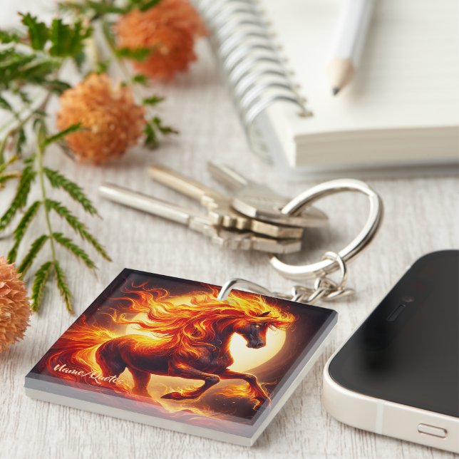 Fiery Spirit Horse Under the Moonlight Key Ring (Front Right)