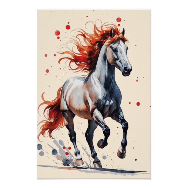 Fiery Spirit - Majestic Horse Watercolor Art Poster (Front)