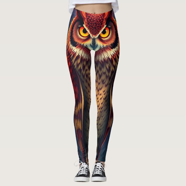 Fiery Spirit Owl: Phoenix Rebirth Art Leggings (Front)