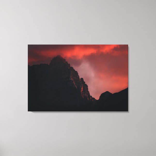Fiery sunset at mountains canvas print (Front)
