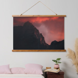 Fiery sunset at mountains hanging tapestry