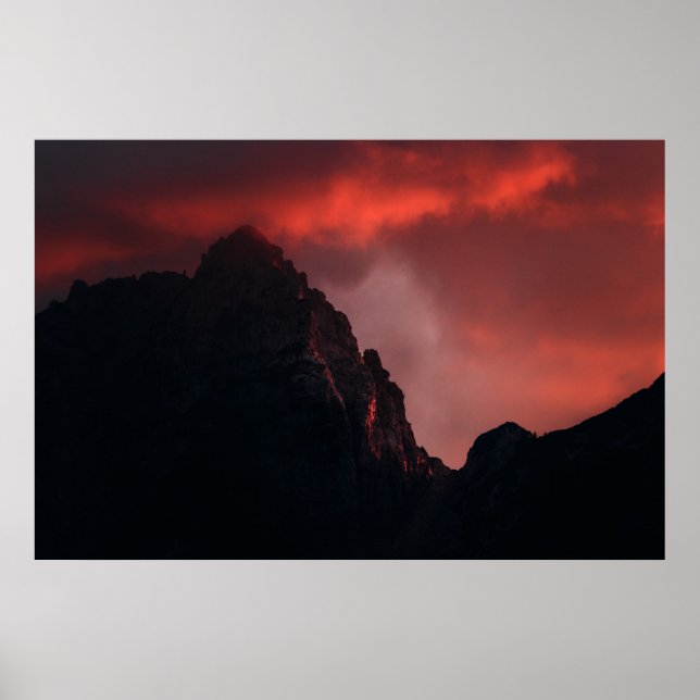 Fiery sunset at mountains poster (Front)
