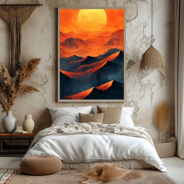 Fiery Sunset Mountains in Monochrome Orange Poster (Creator Uploaded)