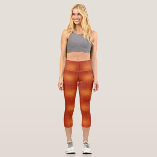 Fiery Sunset Orange Abstract Texture High-Waisted Capri Leggings