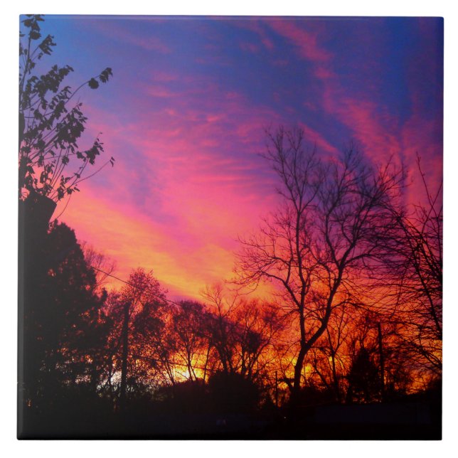 Fiery Sunset through the Trees Tile (Front)