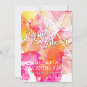FIERY SUNSET WATERCOLOR HOLLYHOCK WEDDING INVITATION