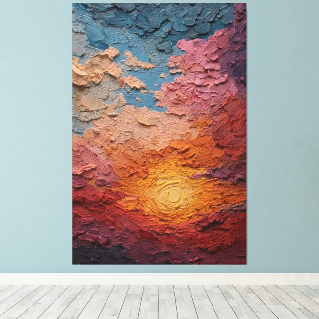 Fiery Sunset With Radiant Sky Abstract Wall Art (Insitu(Wood Floor))