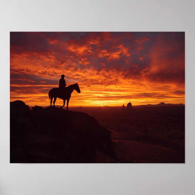 Fiery Texas Sunset Poster - Lone Rider Western (Front)