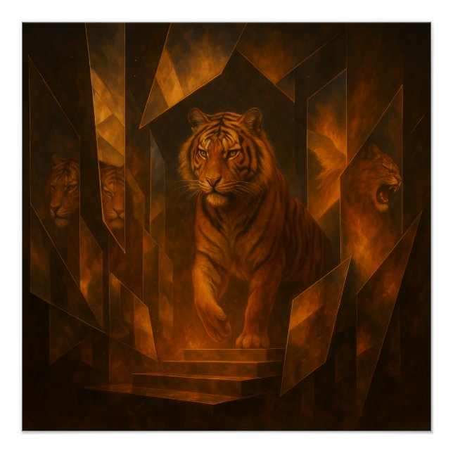 Fiery Tiger in a Shattered Mirror Maze – GeoWild A Poster (Front)