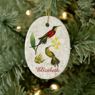 Fiery Topaz Hummingbirds Ceramic Tree Decoration