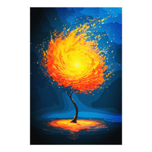 Fiery Tree of Life   Abstract Nature Wall Art