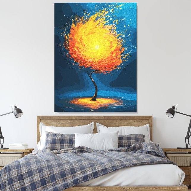 Fiery Tree of Life | Abstract Nature Wall Art (Insitu(Bedroom))