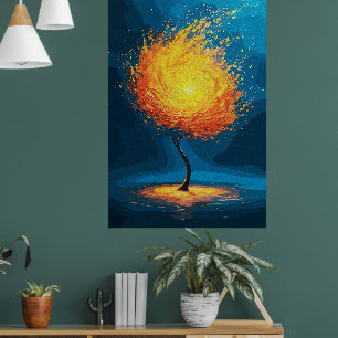 Fiery Tree of Life   Abstract Nature Wall Art
