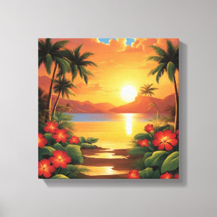 Fiery Tropical Sunset with Palm Trees Canvas Print