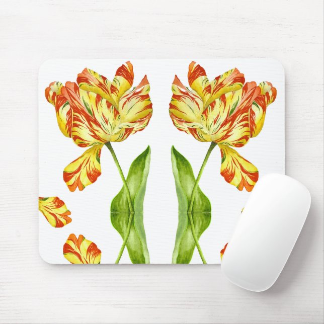Fiery Tulips on a Mousepad (With Mouse)