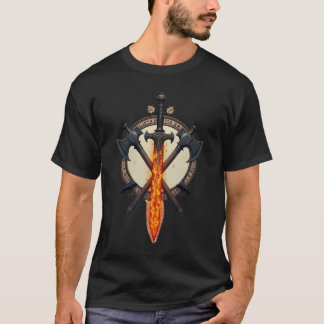 Fiery Viking Sword & Axe Emblem T-Shirt