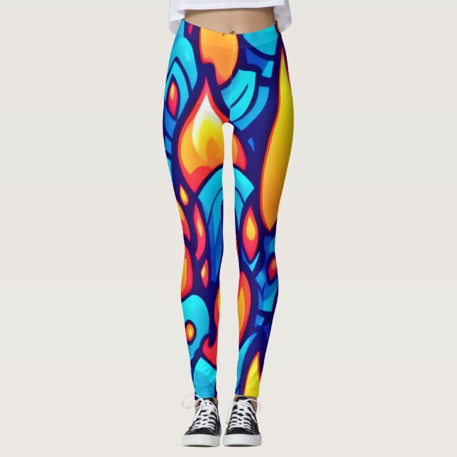 Fiery Waves Abstract Art Leggings (Front)