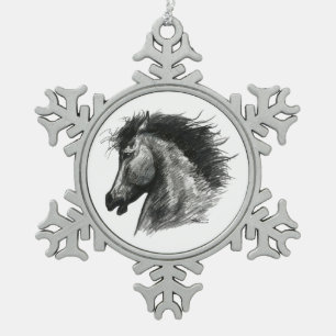Fiery Wild Horse Snowflake Pewter Christmas Ornament