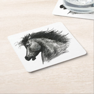 Fiery Wild Horse Square Paper Coaster