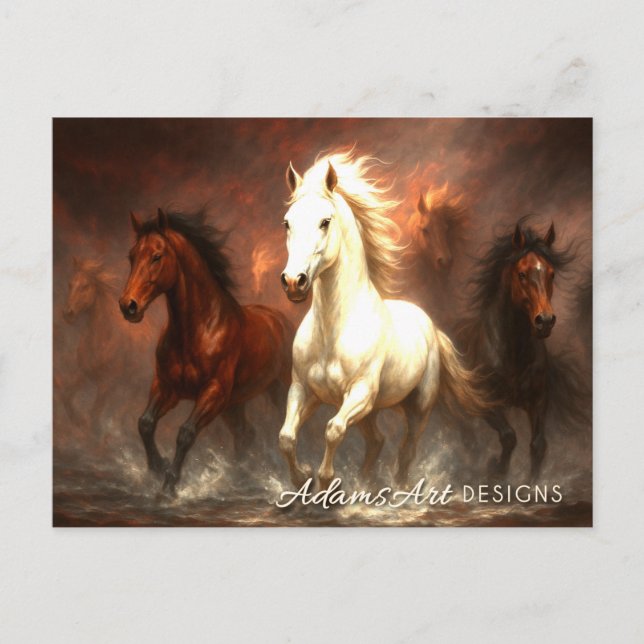 Fiery Wild Horses Running Through Smoke and Flame Holiday Postcard (Front)