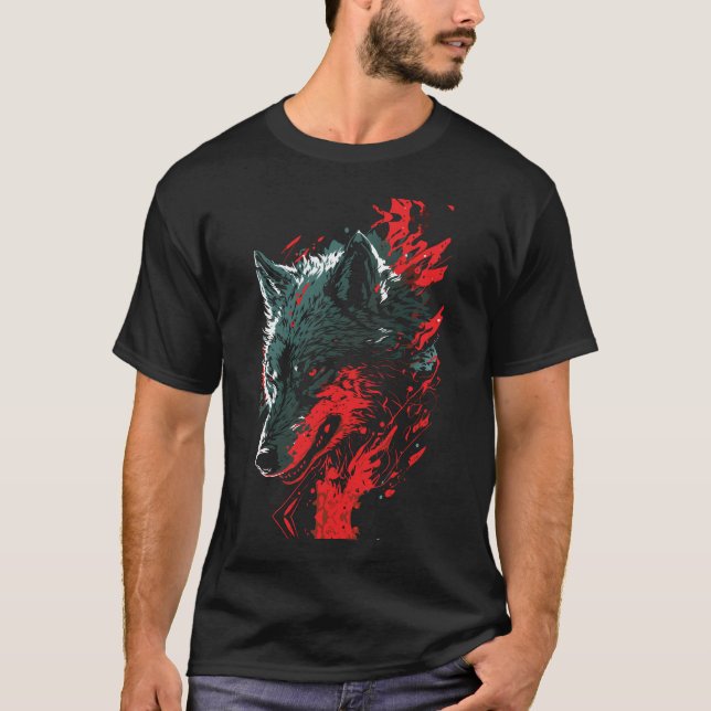 Fiery Wolf in Action T-Shirt (Front)