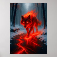 Fiery Wolf in Snow Fantasy Spirit Animal