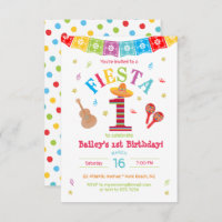 Fiesta 1st Birthday Invitation Mexican Colourful