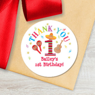 Fiesta 1st Birthday Thank You Colourful Mexican Classic Round Sticker