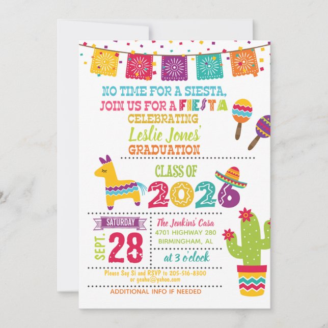 Fiesta 2026 Graduation Invitation - White (Front)