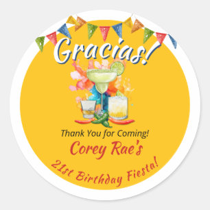 Fiesta 21st Birthday Thank You Custom "Gracias"  Classic Round Sticker