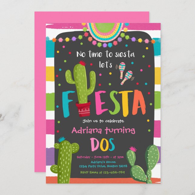 Fiesta 2nd Birthday Party Mexican Cactus Party Invitation (Front/Back)