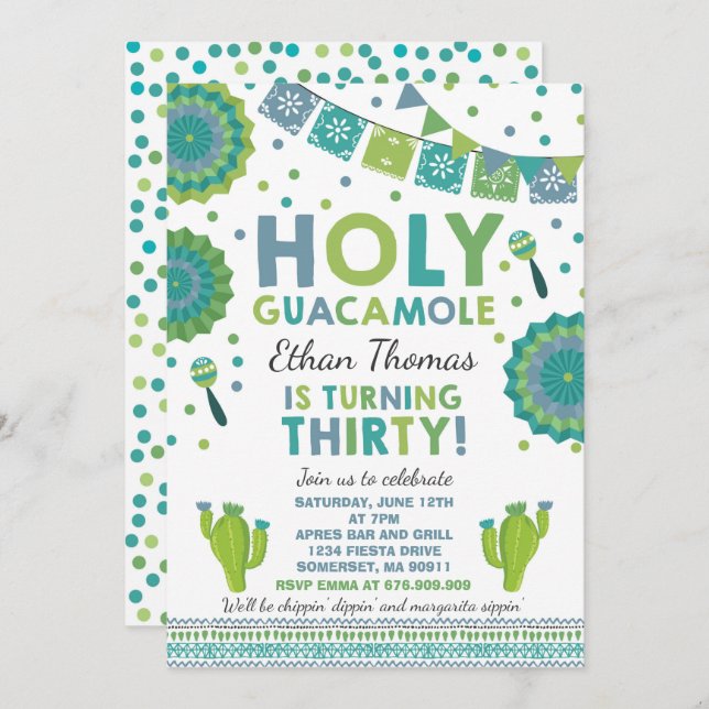 Fiesta 30th Birthday Invitation Holy Guacamole 30 (Front/Back)