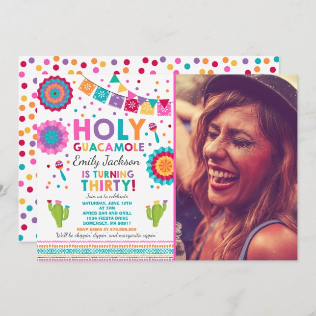 Fiesta 30th Birthday Invitation Holy Guacamole 30 (Front/Back)