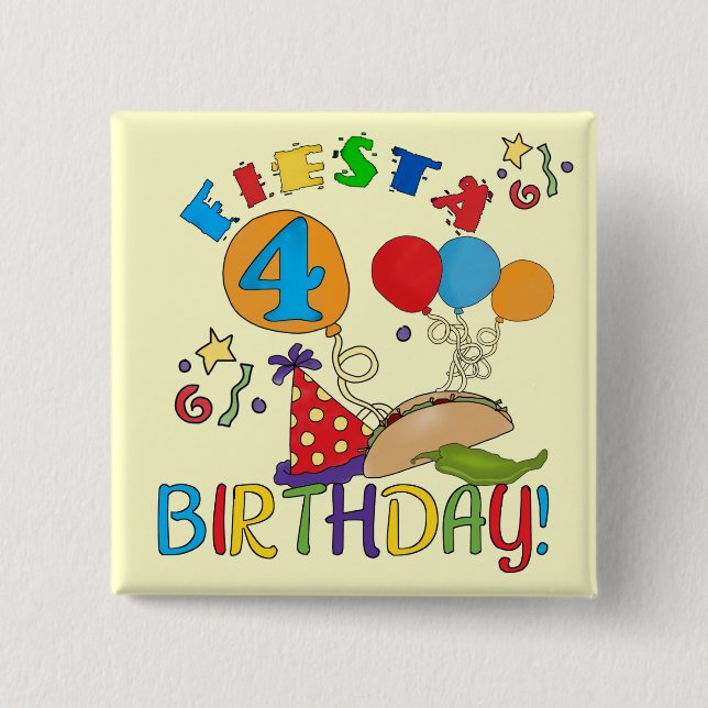 Fiesta 4th Birthday T-shirts and Gifts 15 Cm Square Badge (Front)