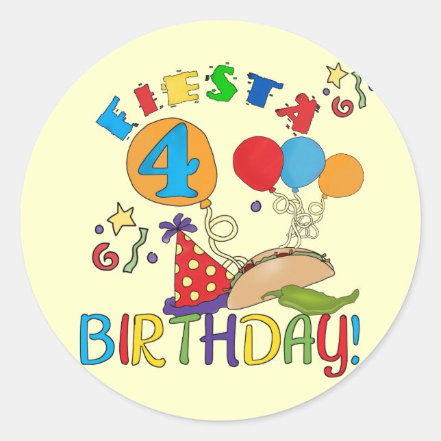 Fiesta 4th Birthday T-shirts and Gifts Classic Round Sticker (Front)