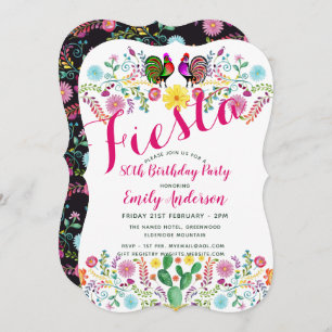FIESTA 80th Birthday Party Folk Art Flowers Cacti Invitation