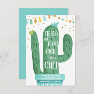 Fiesta and Fun Boy Blue Cactus 1st Birthday Invitation
